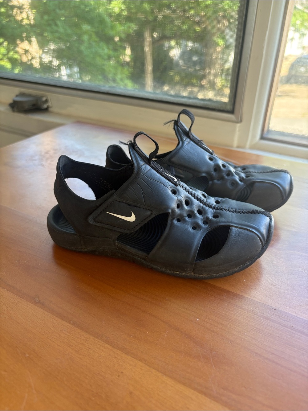 Nike Black Kids’ Slip-On Water Sandals with White Swoosh